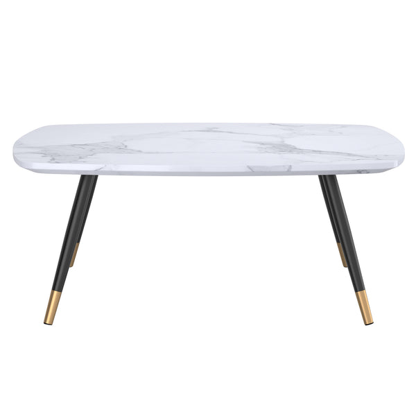 Worldwide Home Furnishings Emery-rect. Marble-look Coffee Table With Aged Gold Accents For Modern Living Spaces - Chic Design White Faux Marble,Black Engineered Wood,Laminated Veneer,Metal 301-294rec-wt