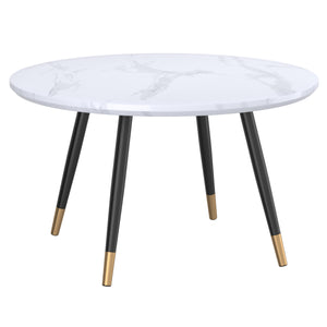 Worldwide Home Furnishings Emery-round Coffee Table - Chic Marble Accent With Stylish A-line Metal Legs For Modern Spaces White Faux Marble,Black Engineered Wood,Laminated Veneer,Metal 301-294rnd-wt