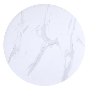 Worldwide Home Furnishings Emery-round Coffee Table - Chic Marble Accent With Stylish A-line Metal Legs For Modern Spaces White Faux Marble,Black Engineered Wood,Laminated Veneer,Metal 301-294rnd-wt