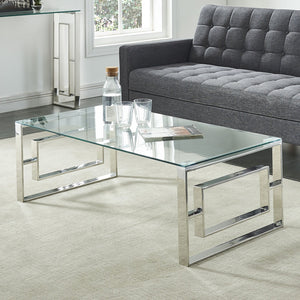 Worldwide Home Furnishings Eros-coffee Table - Stylishly Sturdy Design For Modern Living Rooms, Perfect For Any Home Décor Silver Stainless Steel,Glass 301-482ch