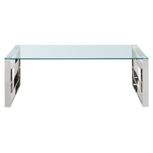 Worldwide Home Furnishings Eros-coffee Table - Stylishly Sturdy Design For Modern Living Rooms, Perfect For Any Home Décor Silver Stainless Steel,Glass 301-482ch