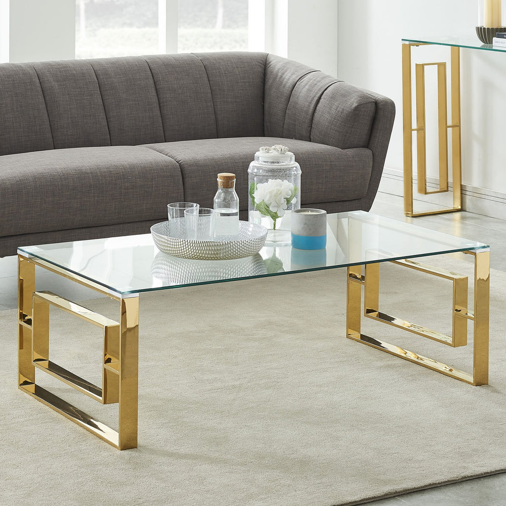 Worldwide Home Furnishings Eros-coffee Table - Stylishly Sturdy Design For Modern Living Rooms, Perfect For Any Home Décor Gold Stainless Steel,Glass 301-482gl