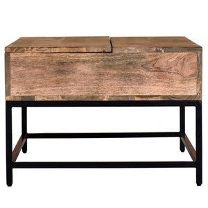 Worldwide Home Furnishings Ojas-lift-top Rustic Modern Coffee Table With Lift-top Storage For Stylish Living Spaces & Convenience Natural Burnt,Black Solid Wood,Wrought Iron 301-513nt