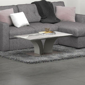 Worldwide Home Furnishings Napoli-coffee Table - Modern Grey Marble-look Design With Geometric Base For Stylish Living Spaces Light Grey Faux Marble,Stainless Steel 301-545gy