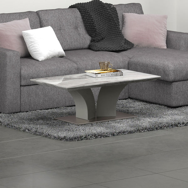 Worldwide Home Furnishings Napoli-coffee Table - Modern Grey Marble-look Design With Geometric Base For Stylish Living Spaces Light Grey Faux Marble,Stainless Steel 301-545gy