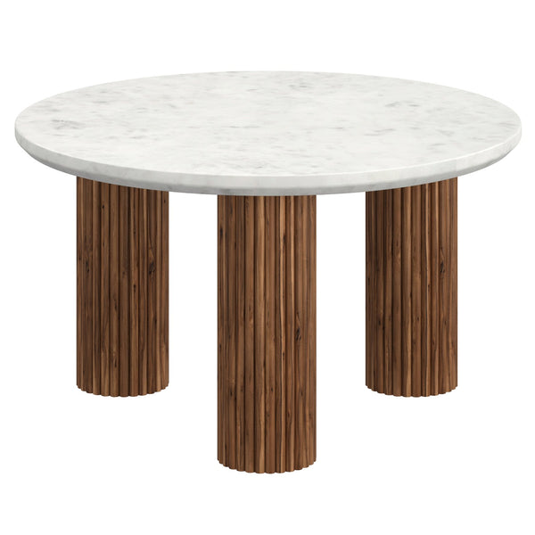 Worldwide Home Furnishings Jilsa-coffee Table - Elegant Solid Mango Wood With Bevelled Marble Top For A Chic Living Space Walnut,White Solid Wood,Marble 301-551wal