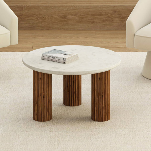 Worldwide Home Furnishings Jilsa-coffee Table - Elegant Solid Mango Wood With Bevelled Marble Top For A Chic Living Space Walnut,White Solid Wood,Marble 301-551wal
