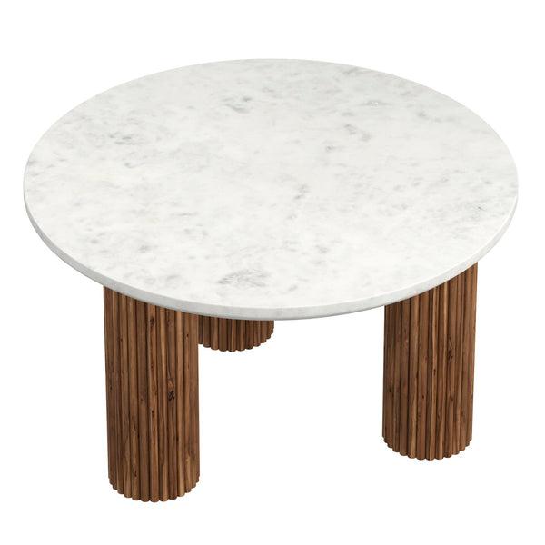 Worldwide Home Furnishings Jilsa-coffee Table - Elegant Solid Mango Wood With Bevelled Marble Top For A Chic Living Space Walnut,White Solid Wood,Marble 301-551wal