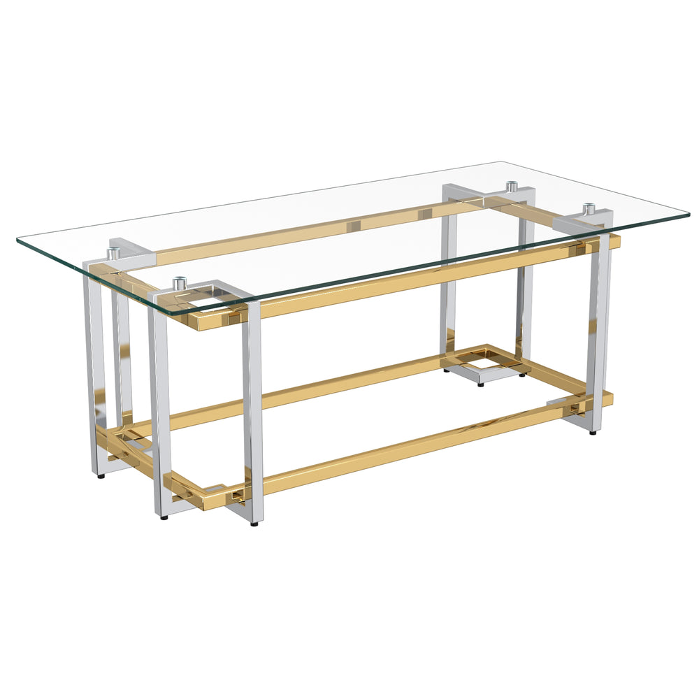 Worldwide Home Furnishings Florina-rect Modern Metal & Glass Coffee Table With Stylish Gold/Silver Finish For Any Living Space Silver,Gold Metal,Glass 301-561rec
