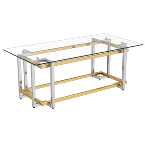 Worldwide Home Furnishings Florina-rect Modern Metal & Glass Coffee Table With Stylish Gold/Silver Finish For Any Living Space Silver,Gold Metal,Glass 301-561rec