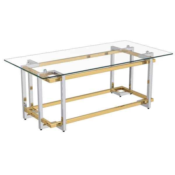 Worldwide Home Furnishings Florina-rect Modern Metal & Glass Coffee Table With Stylish Gold/Silver Finish For Any Living Space Silver,Gold Metal,Glass 301-561rec
