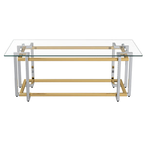 Worldwide Home Furnishings Florina-rect Modern Metal & Glass Coffee Table With Stylish Gold/Silver Finish For Any Living Space Silver,Gold Metal,Glass 301-561rec