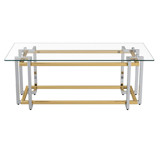 Worldwide Home Furnishings Florina-rect Modern Metal & Glass Coffee Table With Stylish Gold/Silver Finish For Any Living Space Silver,Gold Metal,Glass 301-561rec