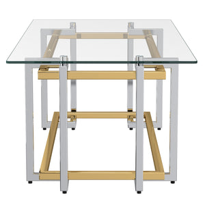 Worldwide Home Furnishings Florina-rect Modern Metal & Glass Coffee Table With Stylish Gold/Silver Finish For Any Living Space Silver,Gold Metal,Glass 301-561rec