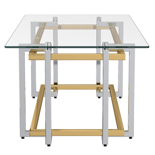 Worldwide Home Furnishings Florina-rect Modern Metal & Glass Coffee Table With Stylish Gold/Silver Finish For Any Living Space Silver,Gold Metal,Glass 301-561rec