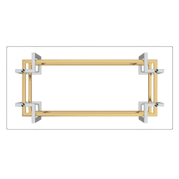 Worldwide Home Furnishings Florina-rect Modern Metal & Glass Coffee Table With Stylish Gold/Silver Finish For Any Living Space Silver,Gold Metal,Glass 301-561rec