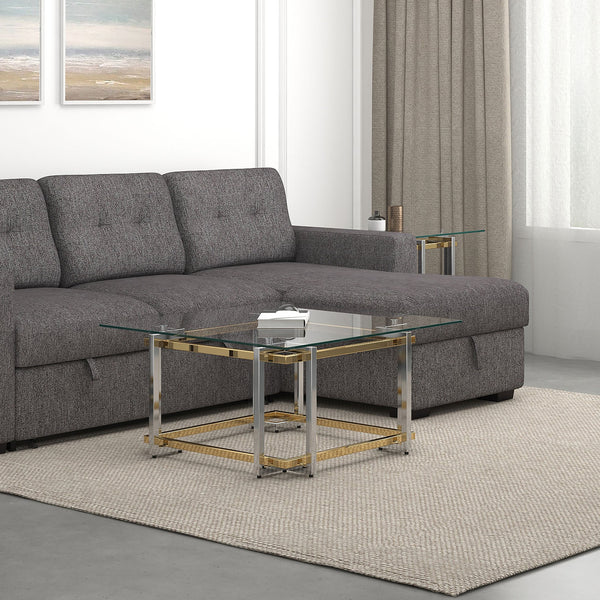 Worldwide Home Furnishings Florina-sq Modern Metal & Glass Coffee Table - Elegant Silver/Gold Finish For Stylish Living Spaces Silver,Gold Metal,Glass 301-561squ