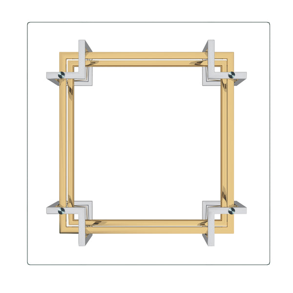 Worldwide Home Furnishings Florina-sq Modern Metal & Glass Coffee Table - Elegant Silver/Gold Finish For Stylish Living Spaces Silver,Gold Metal,Glass 301-561squ