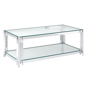 Worldwide Home Furnishings Estrel-coffee Table - Contemporary Two-tier Glass And Mirror Design With Art-deco Inspired Style Silver Metal,Glass 301-630ch