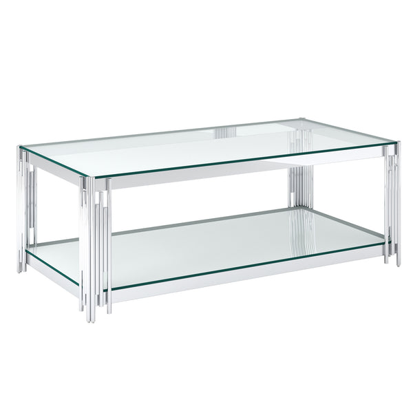 Worldwide Home Furnishings Estrel-coffee Table - Contemporary Two-tier Glass And Mirror Design With Art-deco Inspired Style Silver Metal,Glass 301-630ch