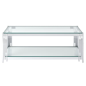 Worldwide Home Furnishings Estrel-coffee Table - Contemporary Two-tier Glass And Mirror Design With Art-deco Inspired Style Silver Metal,Glass 301-630ch