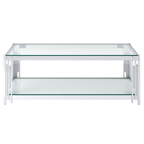 Worldwide Home Furnishings Estrel-coffee Table - Contemporary Two-tier Glass And Mirror Design With Art-deco Inspired Style Silver Metal,Glass 301-630ch
