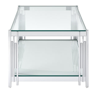 Worldwide Home Furnishings Estrel-coffee Table - Contemporary Two-tier Glass And Mirror Design With Art-deco Inspired Style Silver Metal,Glass 301-630ch