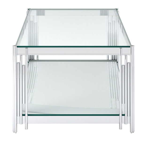 Worldwide Home Furnishings Estrel-coffee Table - Contemporary Two-tier Glass And Mirror Design With Art-deco Inspired Style Silver Metal,Glass 301-630ch