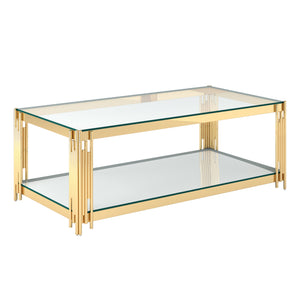 Worldwide Home Furnishings Estrel-coffee Table - Contemporary Two-tier Glass And Mirror Design With Art-deco Inspired Style Gold Metal,Glass 301-630gl
