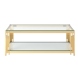 Worldwide Home Furnishings Estrel-coffee Table - Contemporary Two-tier Glass And Mirror Design With Art-deco Inspired Style Gold Metal,Glass 301-630gl