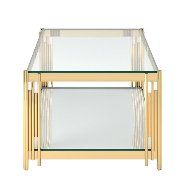 Worldwide Home Furnishings Estrel-coffee Table - Contemporary Two-tier Glass And Mirror Design With Art-deco Inspired Style Gold Metal,Glass 301-630gl