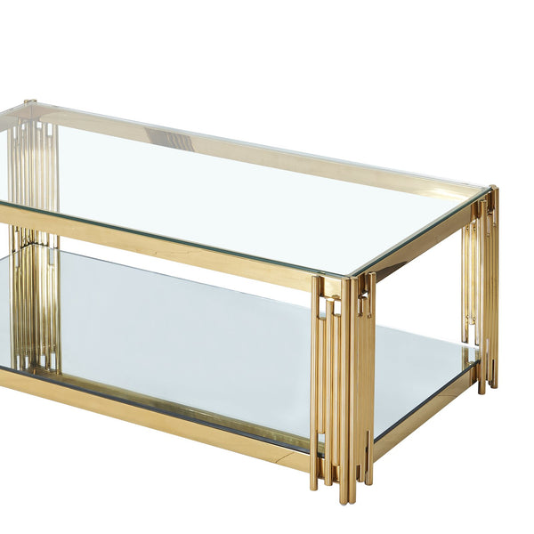 Worldwide Home Furnishings Estrel-coffee Table - Contemporary Two-tier Glass And Mirror Design With Art-deco Inspired Style Gold Metal,Glass 301-630gl