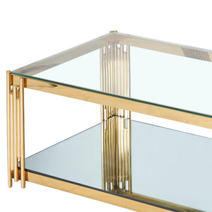 Worldwide Home Furnishings Estrel-coffee Table - Contemporary Two-tier Glass And Mirror Design With Art-deco Inspired Style Gold Metal,Glass 301-630gl