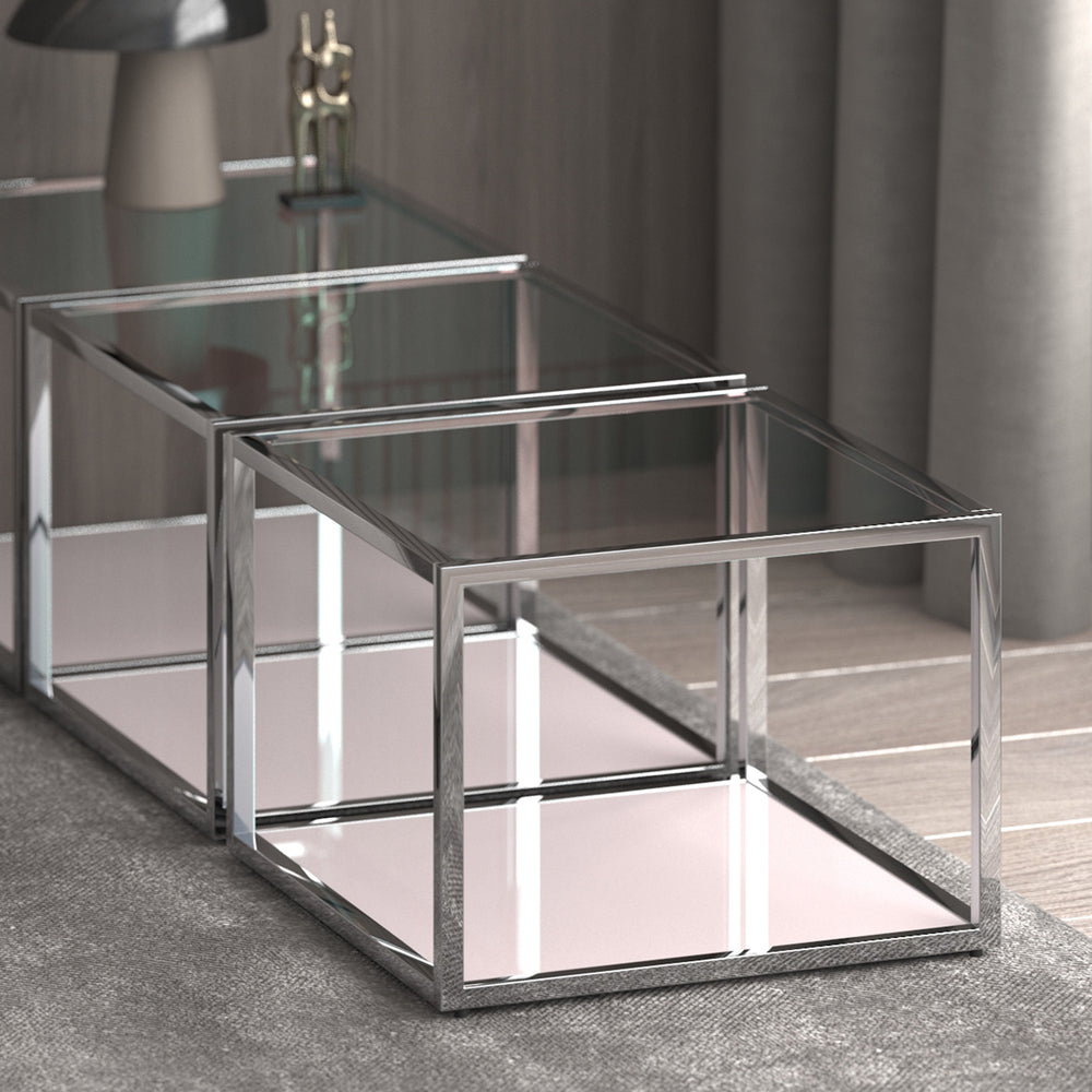 Worldwide Home Furnishings Casini-coffee Table - Stylish Contemporary Modular Design For Versatile Living Room Layouts Silver Metal,Glass 301-632ch_L
