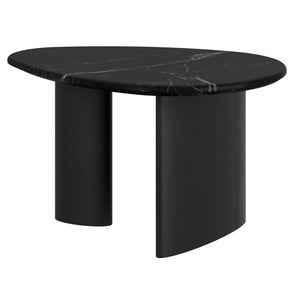 Worldwide Home Furnishings Lyriq-coffee Elegant Teardrop Coffee Table With Solid Mango Wood Base And Beveled Marble Top Black,Black Solid Wood,Marble 301-975blk