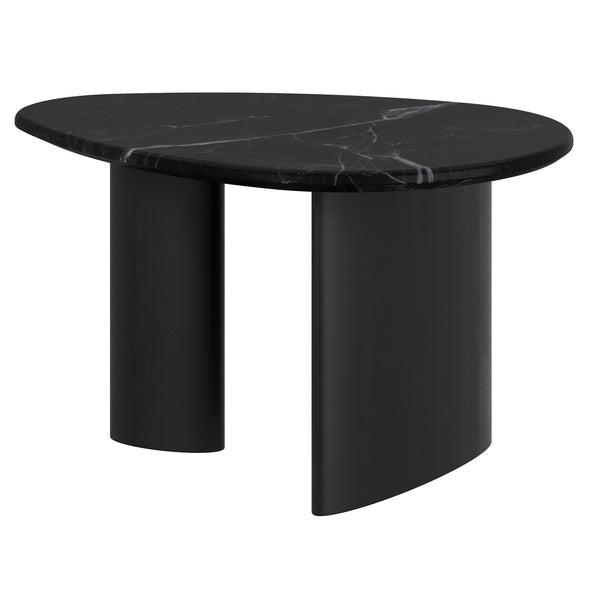 Worldwide Home Furnishings Lyriq-coffee Elegant Teardrop Coffee Table With Solid Mango Wood Base And Beveled Marble Top Black,Black Solid Wood,Marble 301-975blk