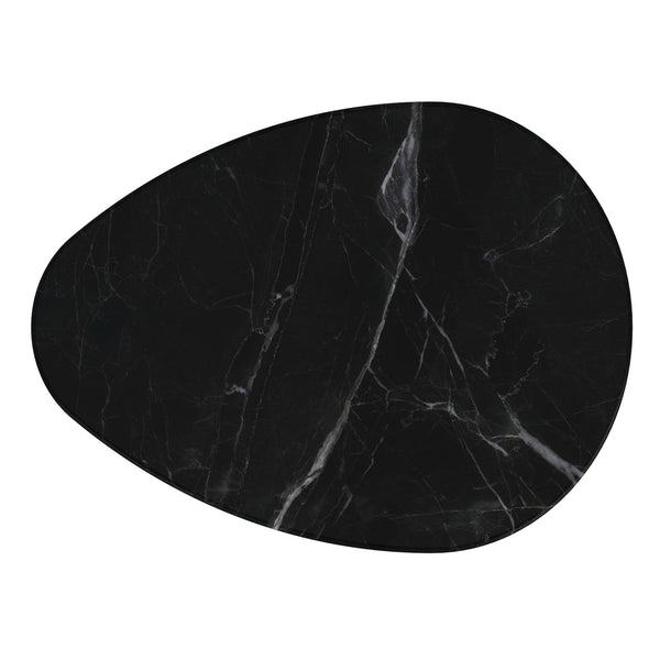 Worldwide Home Furnishings Lyriq-coffee Elegant Teardrop Coffee Table With Solid Mango Wood Base And Beveled Marble Top Black,Black Solid Wood,Marble 301-975blk