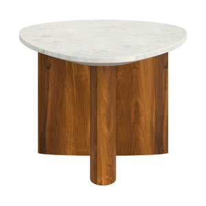 Worldwide Home Furnishings Lyriq-coffee Elegant Teardrop Coffee Table With Solid Mango Wood Base And Beveled Marble Top Walnut,White Solid Wood,Marble 301-975wal