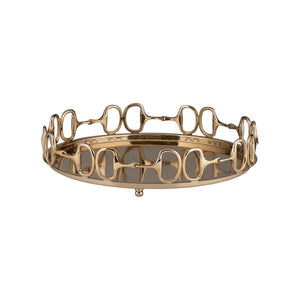 Wildwood Stirrups Brass Round Serving Tray 19" — Antique Patina, Heavy Cast Brass, Equestrian "D" Ring Accent For Home Decor And Entertaining 301017