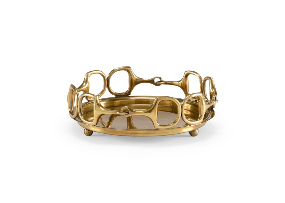 Wildwood Stirrups Brass Serving Tray With Equestrian D‑Ring Detail, Antique Patina Finish, Cast Brass Decor 301019