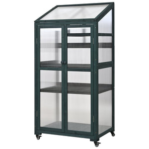 English Elm Topmax Fir Wood Portable Greenhouse with Polycarbonate Panels Adjustable Shelves and Casters N717P221494F