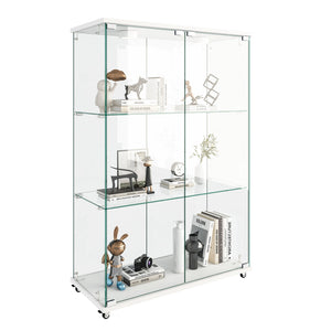 English Elm Modern Glass Display Cabinet With Led Lighting - Elegant 2-Door Showcase For Living Room & Bedroom W241P242928