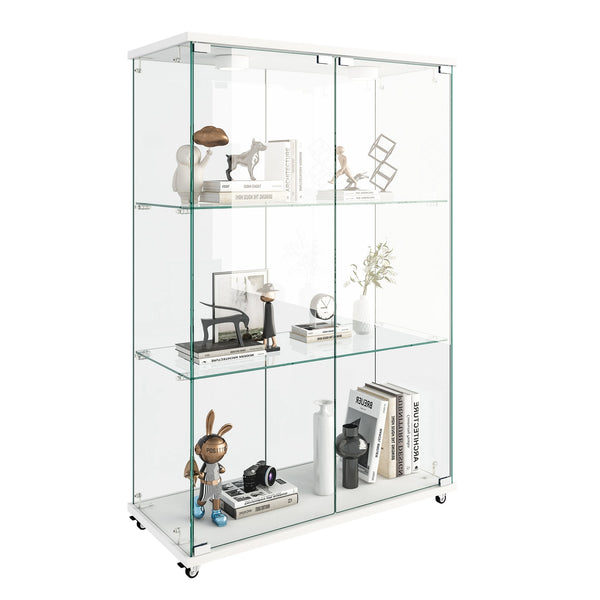 English Elm Modern Glass Display Cabinet With Led Lighting - Elegant 2-Door Showcase For Living Room & Bedroom W241P242928