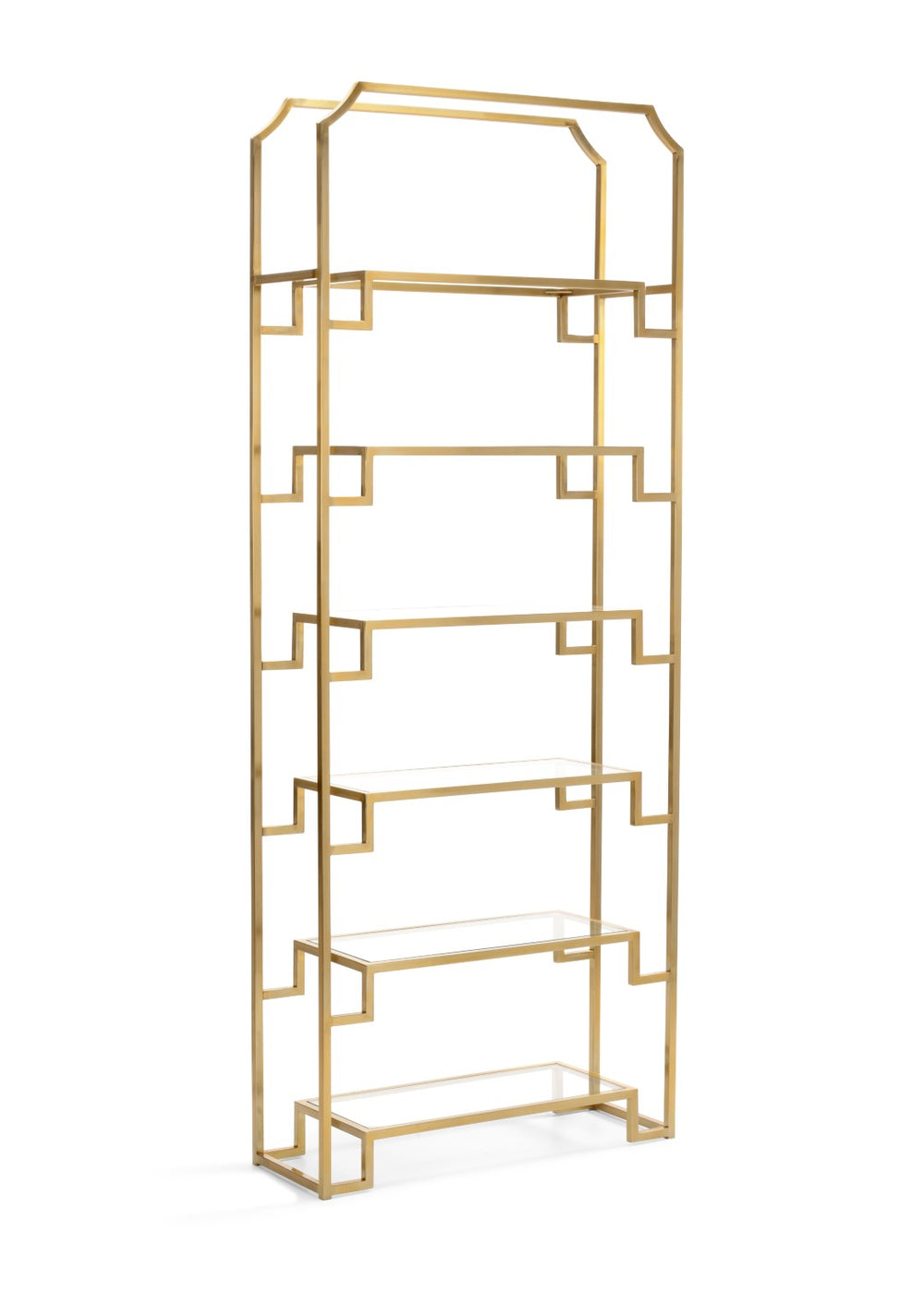 Wildwood Hampton Antique Brass Etagere With Six Glass Shelves — 92" Tall Open Display For Books & Decor 301067