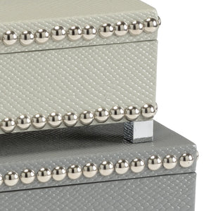 Wildwood Treasure Mist Sage Faux Cobra-Skin Hinged Boxes Set Of 2 With Nickel Nail-Head Trim & Raised Feet 301080