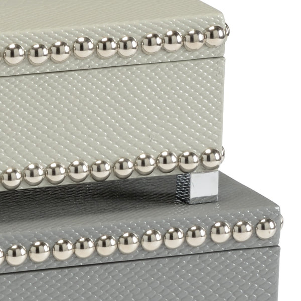 Wildwood Treasure Mist Sage Faux Cobra-Skin Hinged Boxes Set Of 2 With Nickel Nail-Head Trim & Raised Feet 301080