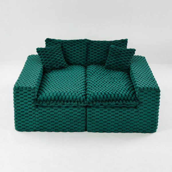 English Elm Luxury Turtle Velvet Multifunctional Sofa - Convertible Green Modular Seating for Family, 400lb Capacity W3371S00043