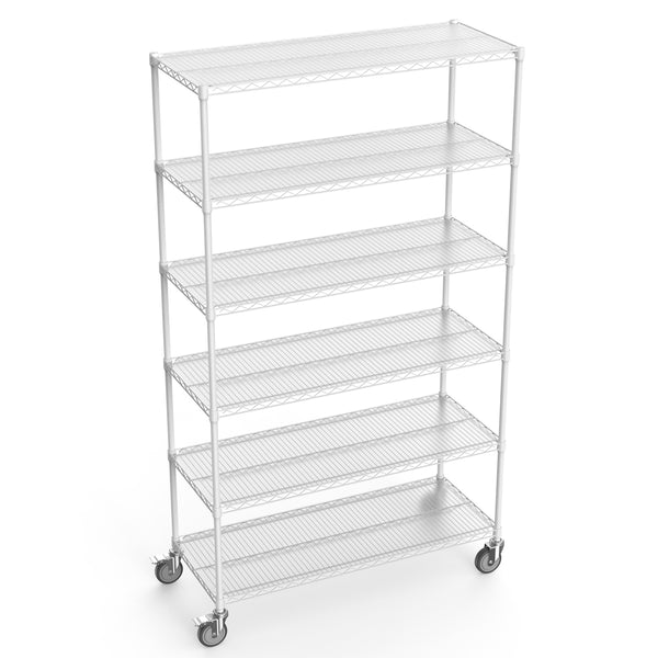 English Elm 6 Tier Wire Shelving Unit - 6000 Lbs Capacity, Adjustable Heavy-Duty Metal Rack With Wheels & Liners W1550119262