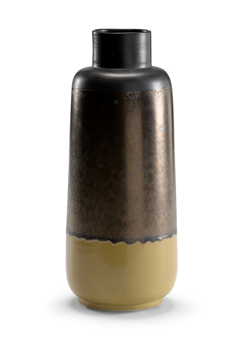 Wildwood Bronze Potter's Vase — Three-Tone Earthenware Tapered Accent (Black, Bronze, Mustard) For Mantels 301108
