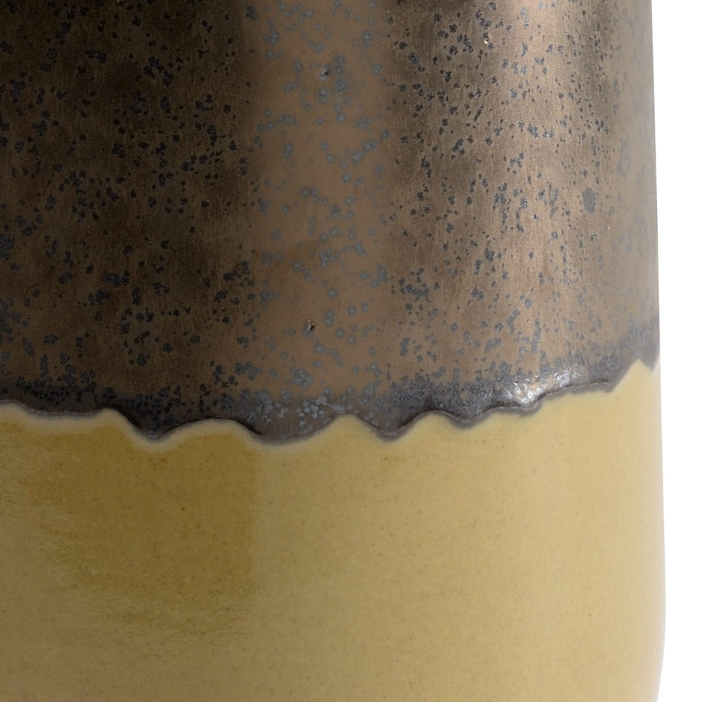 Wildwood Bronze Potter's Vase — Three-Tone Earthenware Tapered Accent (Black, Bronze, Mustard) For Mantels 301108